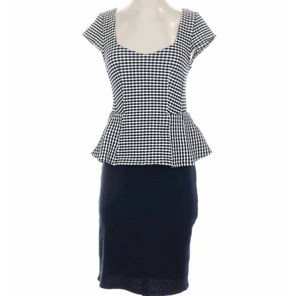 size S Anthropologie Preppy Peplum Pencil Dress, Work-ready outfit Blue & White - Picture 2 of 5